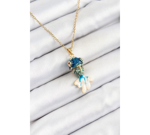 316L Çelik Zincir Mavi Balık Model Gold Renk Kadın Kolye