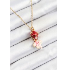 316L Çelik Zincir Kırmızı Balık Model Gold Renk Kadın Kolye