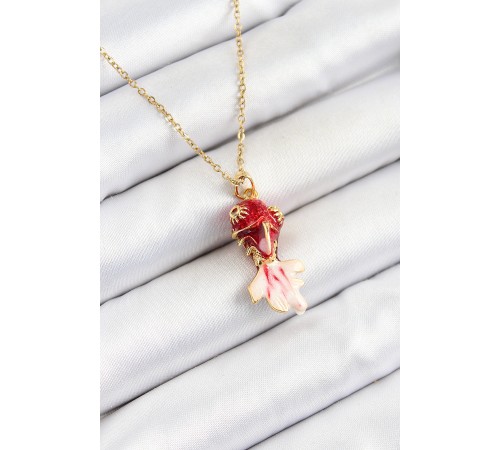 316L Çelik Zincir Kırmızı Balık Model Gold Renk Kadın Kolye