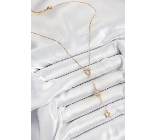 316L Çelik Zirkon Taşlı Yıldız Figürlü Y Model Gold Renk Kadın Kolye