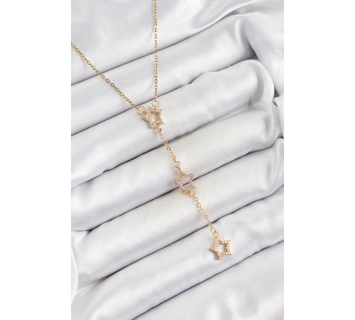 316L Çelik Zirkon Taşlı Yıldız Figürlü Y Model Gold Renk Kadın Kolye