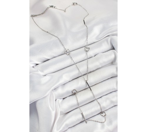 316L Çelik Kelebek Figürlü Y Model Gümüş Renk Kadın Kolye