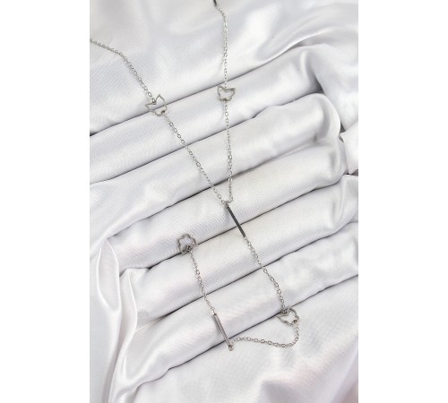 316L Çelik Kelebek Figürlü Y Model Gümüş Renk Kadın Kolye