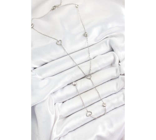 316L Çelik Zirkon Taşlı Kalp Figürlü Y Model Gümüş Renk Kadın Kolye