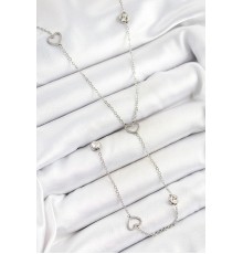 316L Çelik Zirkon Taşlı Kalp Figürlü Y Model Gümüş Renk Kadın Kolye