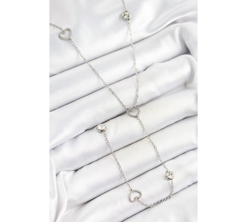 316L Çelik Zirkon Taşlı Kalp Figürlü Y Model Gümüş Renk Kadın Kolye