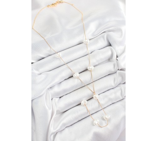 Pirinç İncili Kalp Figürlü Y Model Gold Renk Kadın Kolye