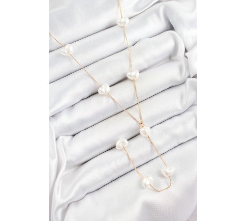 Pirinç İncili Kalp Figürlü Y Model Gold Renk Kadın Kolye