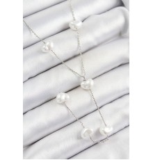 Pirinç İncili Kalp Figürlü Y Model Gümüş Renk Kadın Kolye