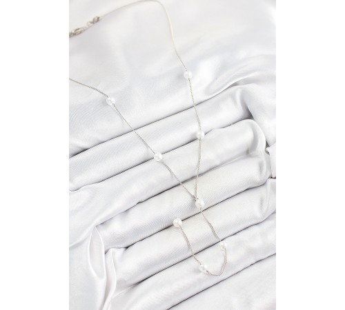 Pirinç İnci Figürlü Y Model Gümüş Renk Kadın Kolye