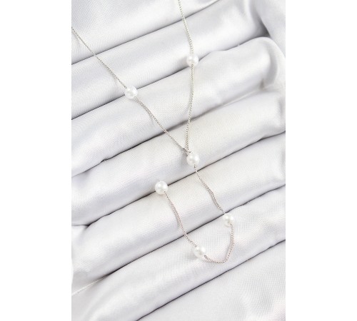 Pirinç İnci Figürlü Y Model Gümüş Renk Kadın Kolye