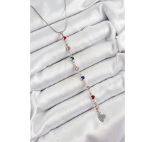 Pirinç Gümüş Renk Karışık Renk Zirkon Taşlı Kalpli Y Kadın Kolye