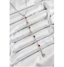 Pirinç Gümüş Renk Karışık Renk Zirkon Taşlı Kalpli Y Kadın Kolye