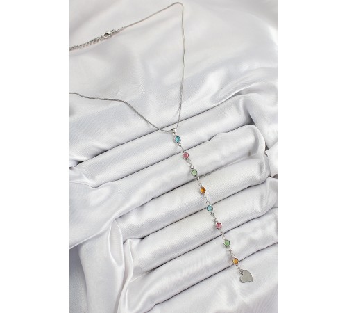 Pirinç Gümüş Renk Karışık Renk Zirkon Taşlı Y Kadın Kolye