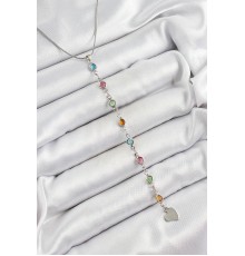 Pirinç Gümüş Renk Karışık Renk Zirkon Taşlı Y Kadın Kolye