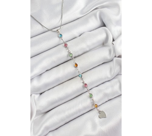 Pirinç Gümüş Renk Karışık Renk Zirkon Taşlı Y Kadın Kolye