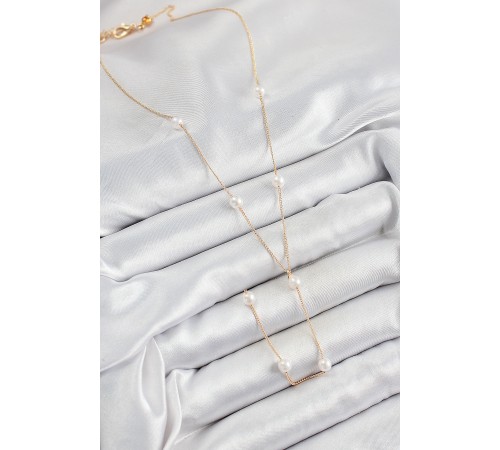 Pirinç İnci Figürlü Y Model Gold Renk Kadın Kolye