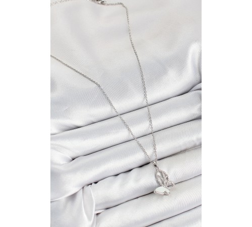 316L Çelik Zirkon Taşlı Kelebek Model Gümüş Renk Kadın Kolye