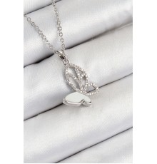 316L Çelik Zirkon Taşlı Kelebek Model Gümüş Renk Kadın Kolye