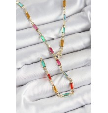 Pirinç Renkli Zirkon Taşlı Dikdörtgen Model Gold Renk Kadın Y Kolye