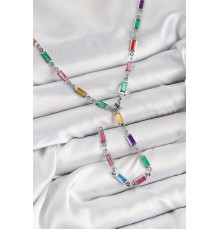 Pirinç Renkli Zirkon Taşlı Dikdörtgen Model Gümüş Renk Kadın Y Kolye