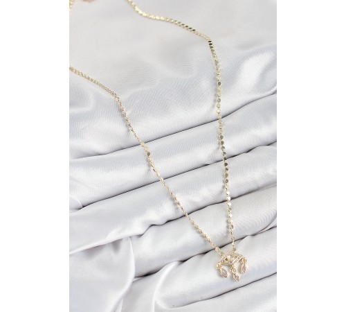 Pirinç Zirkon Taşlı Sallantılı Göz Model Ezme Zincir Gold Renk Kadın Kolye