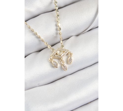 Pirinç Zirkon Taşlı Sallantılı Göz Model Ezme Zincir Gold Renk Kadın Kolye