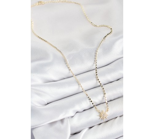 Pirinç Zirkon Taşlı Kutup Yıldızı Model Ezme Zincir Gold Renk Kadın Kolye