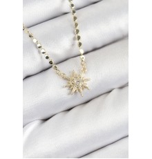 Pirinç Zirkon Taşlı Kutup Yıldızı Model Ezme Zincir Gold Renk Kadın Kolye