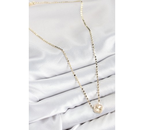 Pirinç Zirkon Taşlı Yonca Model Ezme Zincir Gold Renk Kadın Kolye