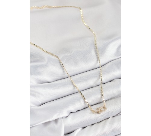 Pirinç Zirkon Taşlı Tifany Model Ezme Zincir Gold Renk Kadın Kolye