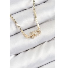 Pirinç Zirkon Taşlı Tifany Model Ezme Zincir Gold Renk Kadın Kolye