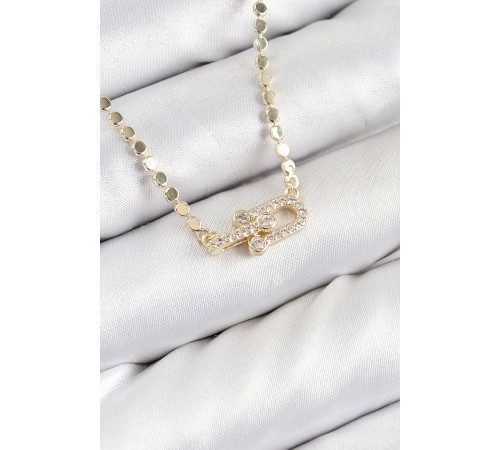 Pirinç Zirkon Taşlı Tifany Model Ezme Zincir Gold Renk Kadın Kolye