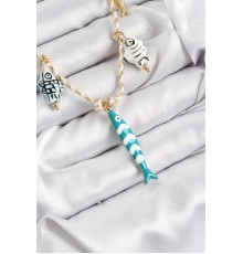 Seramik Motifli Balık Figürlü Model Krem İp Kadın Kolye