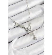 316L Çelik Zirkon Taşlı Kelebek Model Gümüş Renk Kadın Kolye