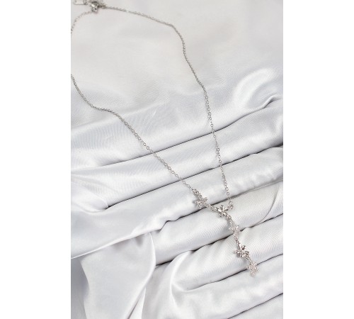 316L Çelik Zirkon Taşlı Çiçek Model Gümüş Renk Kadın Kolye