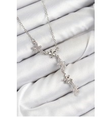 316L Çelik Zirkon Taşlı Çiçek Model Gümüş Renk Kadın Kolye