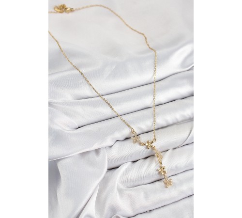 316L Çelik Zirkon Taşlı Çiçek Model Gold Renk Kadın Kolye