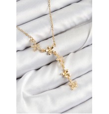 316L Çelik Zirkon Taşlı Çiçek Model Gold Renk Kadın Kolye