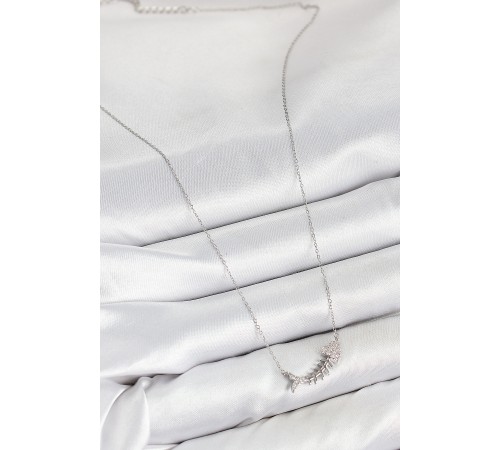 Pirinç Zirkon Taşlı Balık Kılçığı Model Gümüş Renk Kadın Kolye