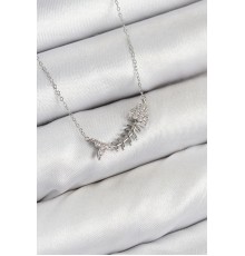 Pirinç Zirkon Taşlı Balık Kılçığı Model Gümüş Renk Kadın Kolye