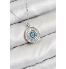 Pirinç Zirkon Taşlı Su Yolu Nazar Model Gümüş Renk Kadın Kolye