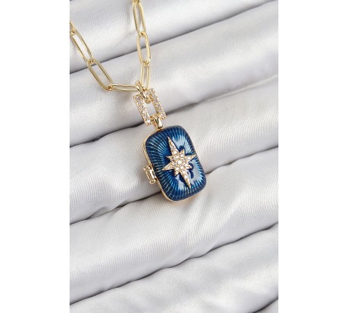 Pirinç Zirkon Taşlı Açılabilir Kutup Yıldızı Model Gold Renk Kadın Kolye