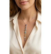Pirinç Renkli Zirkon Taşlı Model Gümüş Renk 7 Element Kadın Y Kolye