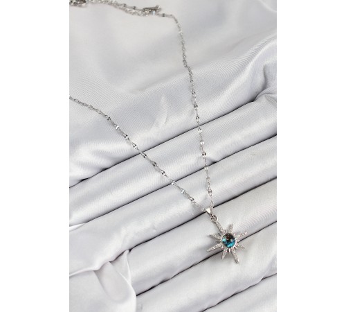 316L Çelik Zirkon Taşlı Kutup Yıldızı Model Gümüş Renk Kadın Kolye