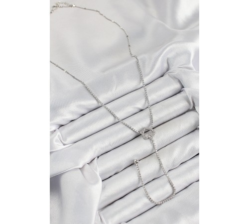 Pirinç Zirkon Taşlı Kalp Model Gümüş Renk  Y Kolye