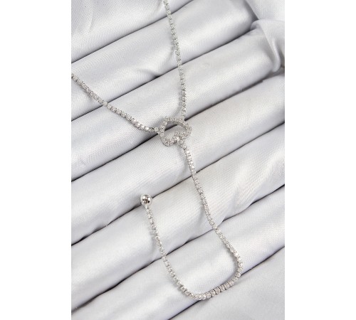 Pirinç Zirkon Taşlı Kalp Model Gümüş Renk  Y Kolye