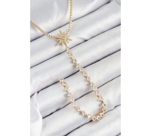 Pirinç Zirkon Taşlı Kutup Yıldızı Model Gümüş Renk Y Kolye