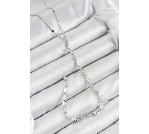 Pirinç Zirkon Taşlı Model Gümüş Renk Y Kolye