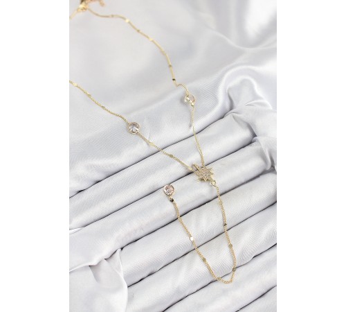 Pirinç Zirkon Taşlı Kutup Yıldızı Model Gold Renk Y Kolye